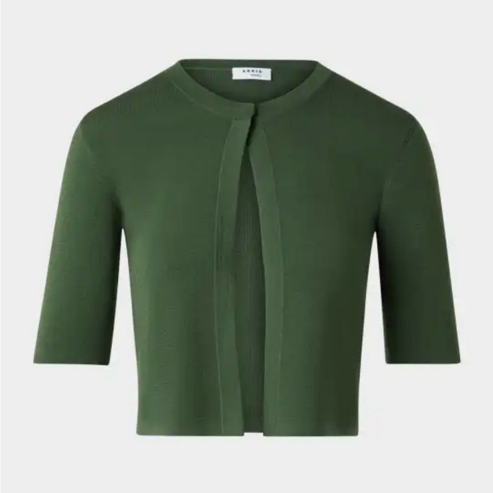 Akris Punto One Button Wool Green Cropped Cardigan - size L / US12 - Picture 2 of 6